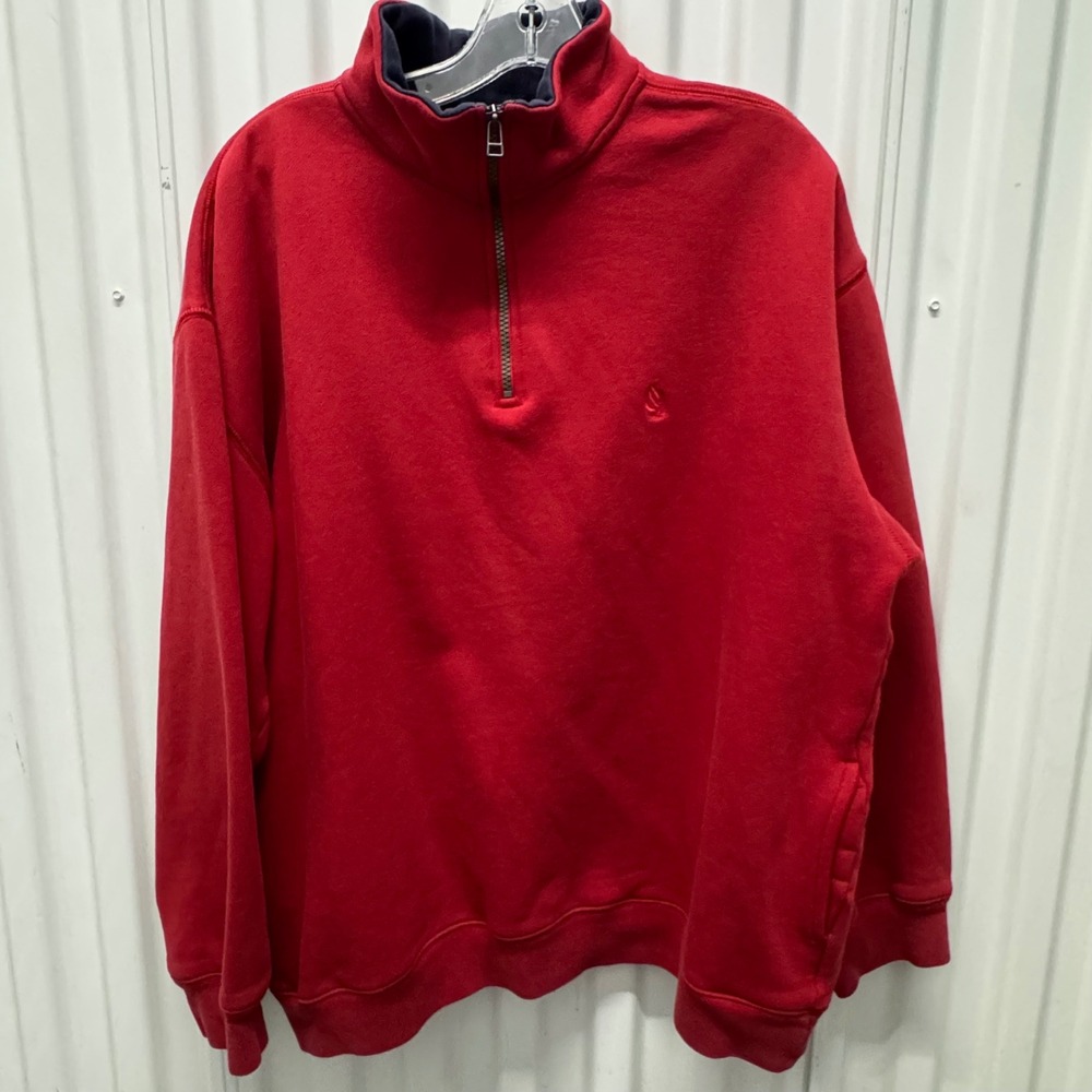 Nautica Mens Red Quarter Zip Pullover Fleece Mock Neck Sweatshirt Large
